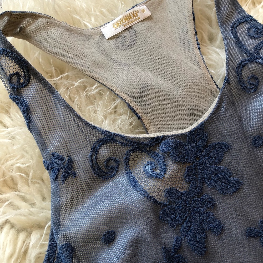 Embroidered sleeveless blue top